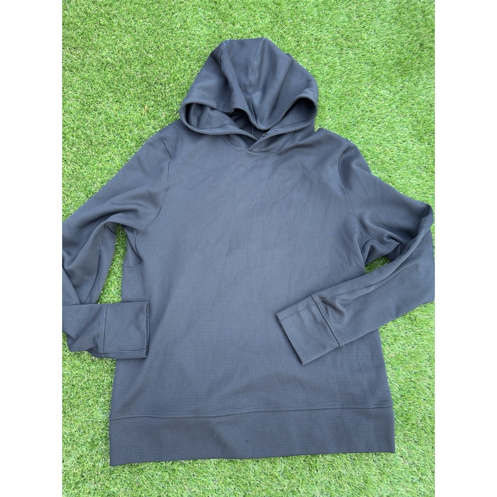 Lululemon Hoodie Black Mens Small Medium Waffle Knit Henley Snap Pullover